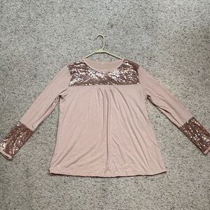 Sequin Accent Long Sleeve Top - Pink